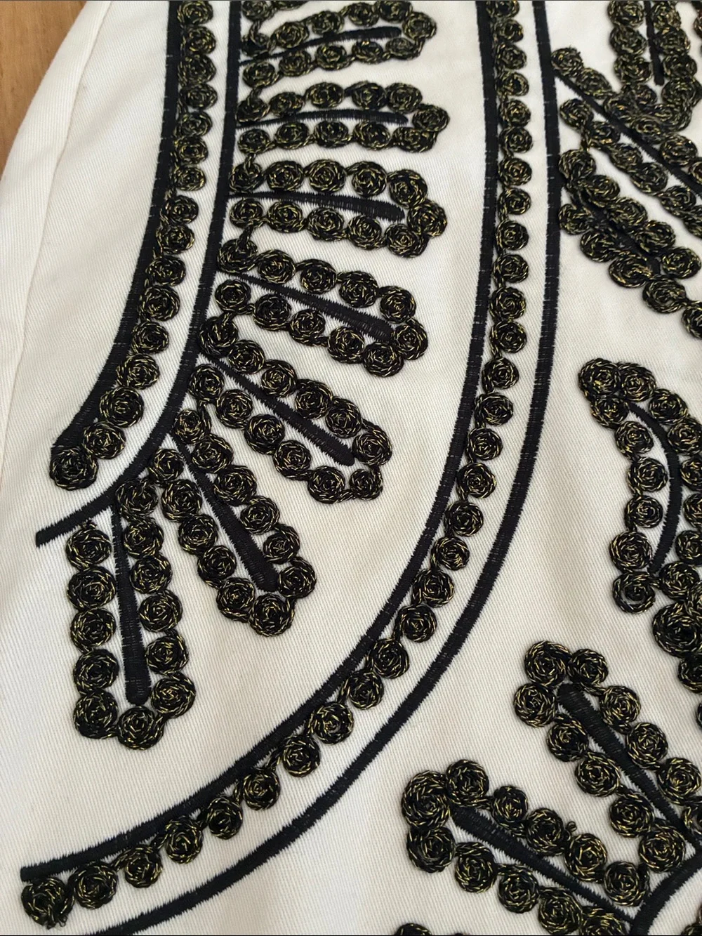 Blue Rain Cream Mini Skirt with Black Beaded Embroidery